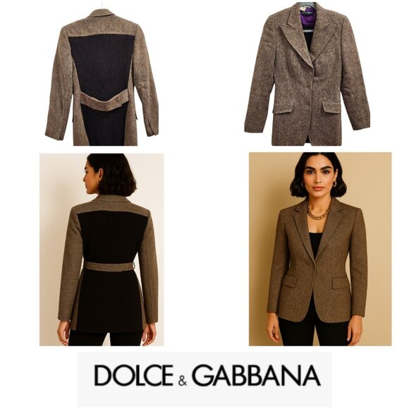 Dolce & Gabbana Women's Blazer Jacket Size US 8 IT 42 Brown Tweed Wool - Picture 1 of 16